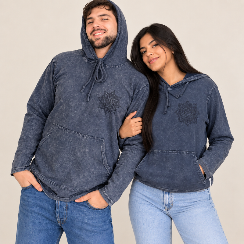 Camisa con capucha pequeña de algodón lavado a la piedra con bolsillo canguro - Lavanda polvoriento