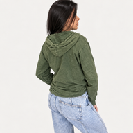 Sudadera pequeña con capucha y bolsillo canguro, efecto lavado a la piedra - Verde azulado vintage