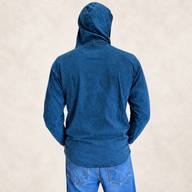 Camisa con capucha pequeña de algodón lavado a la piedra con bolsillo canguro - Brújula de la vida azul