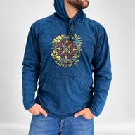 Camisa con capucha pequeña de algodón lavado a la piedra con bolsillo canguro - Brújula de la vida azul