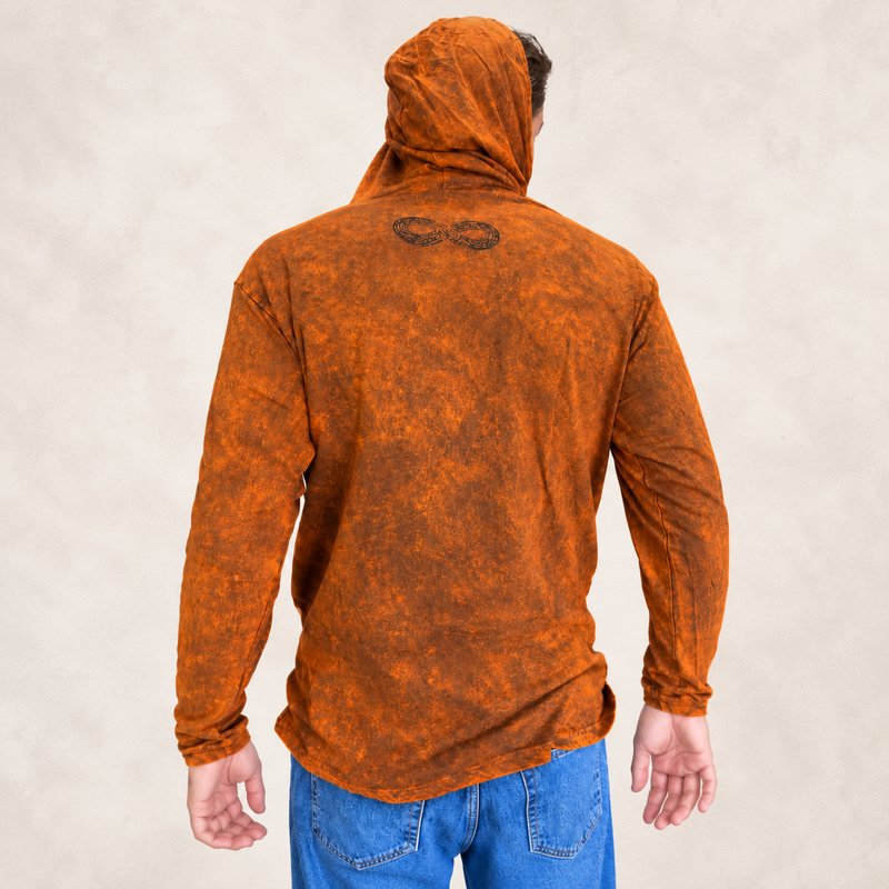 Camisa con capucha extragrande lavada a la piedra con bolsillo canguro - Naranja quemado