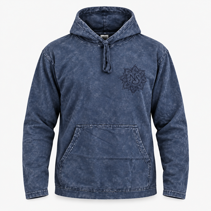 Camisa con capucha de algodón lavado a la piedra, bolsillo canguro - Lavanda polvorienta