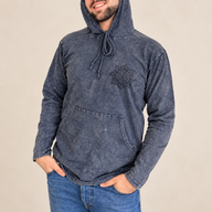 Camisa con capucha grande de algodón lavado a la piedra con bolsillo canguro - Lavanda polvoriento