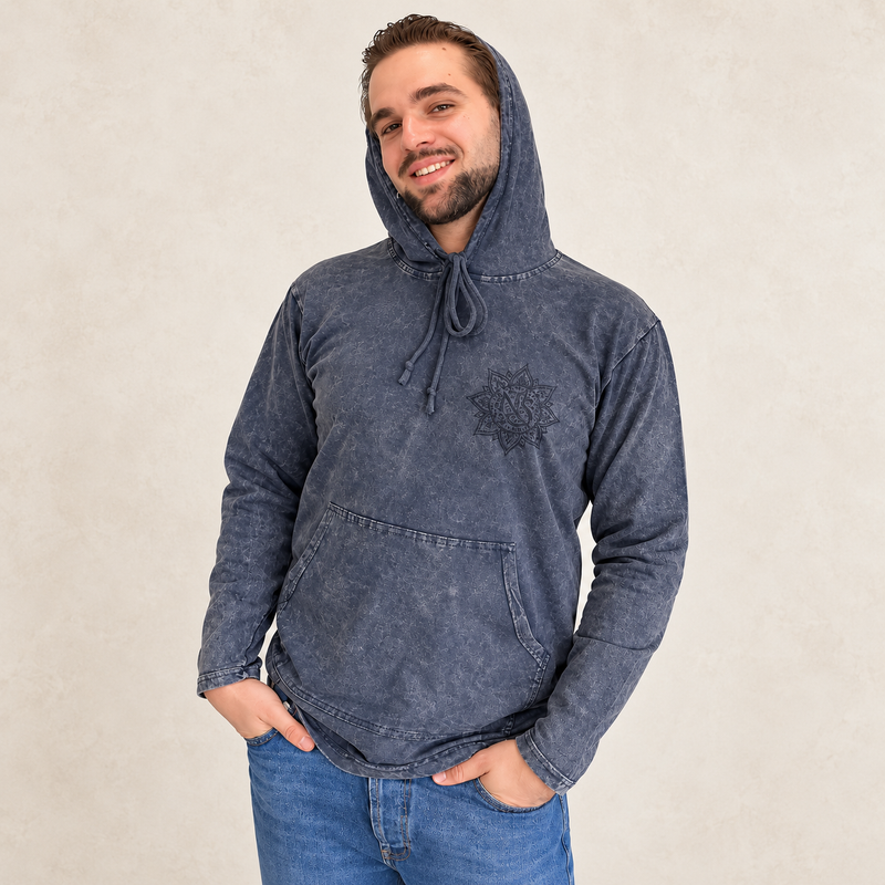 Camisa con capucha extragrande lavada a la piedra con bolsillo canguro - Lavanda polvorienta