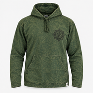 Camisa con capucha de algodón lavado a la piedra, bolsillo canguro - Verde azulado vintage
