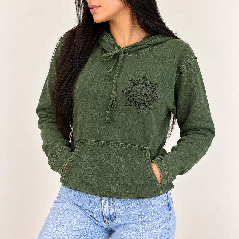 Camisa con capucha de algodón lavado a la piedra, bolsillo canguro - Verde azulado vintage