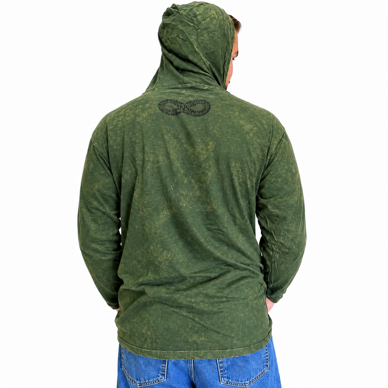 Camisa con capucha extragrande lavada a la piedra con bolsillo canguro - Verde azulado vintage