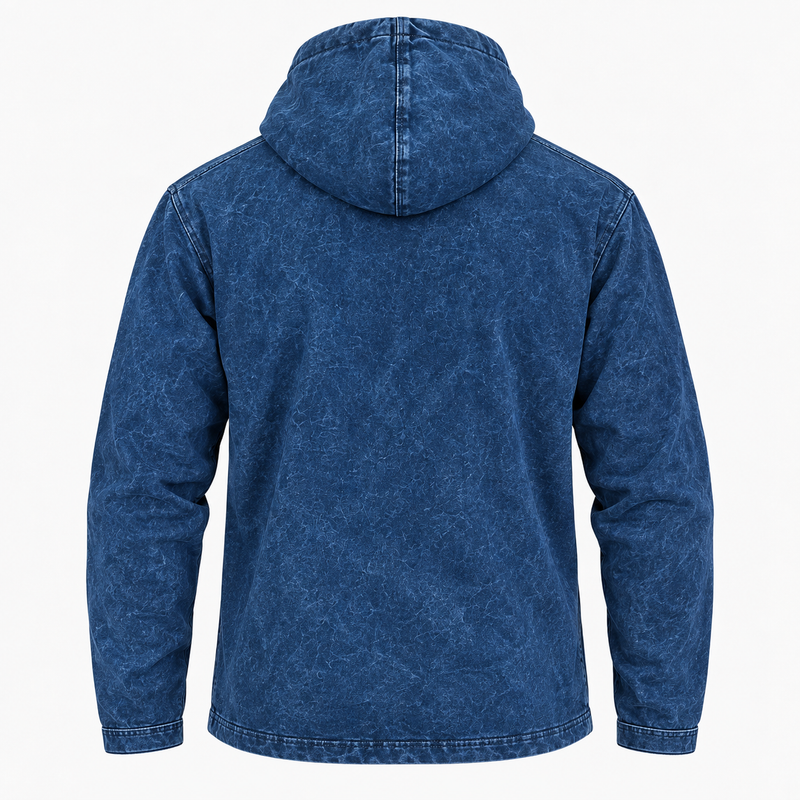 Camisa con capucha de algodón lavado a la piedra, bolsillo canguro, talla M - Brújula de la vida azul