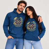 Camisa con capucha extragrande lavada a la piedra con bolsillo canguro - Brújula de la vida azul