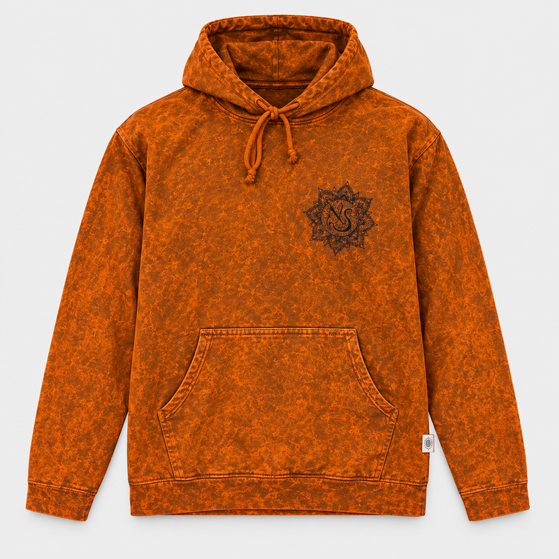 Camisa con capucha de piedra lavada, talla M, con bolsillo canguro - Naranja quemado