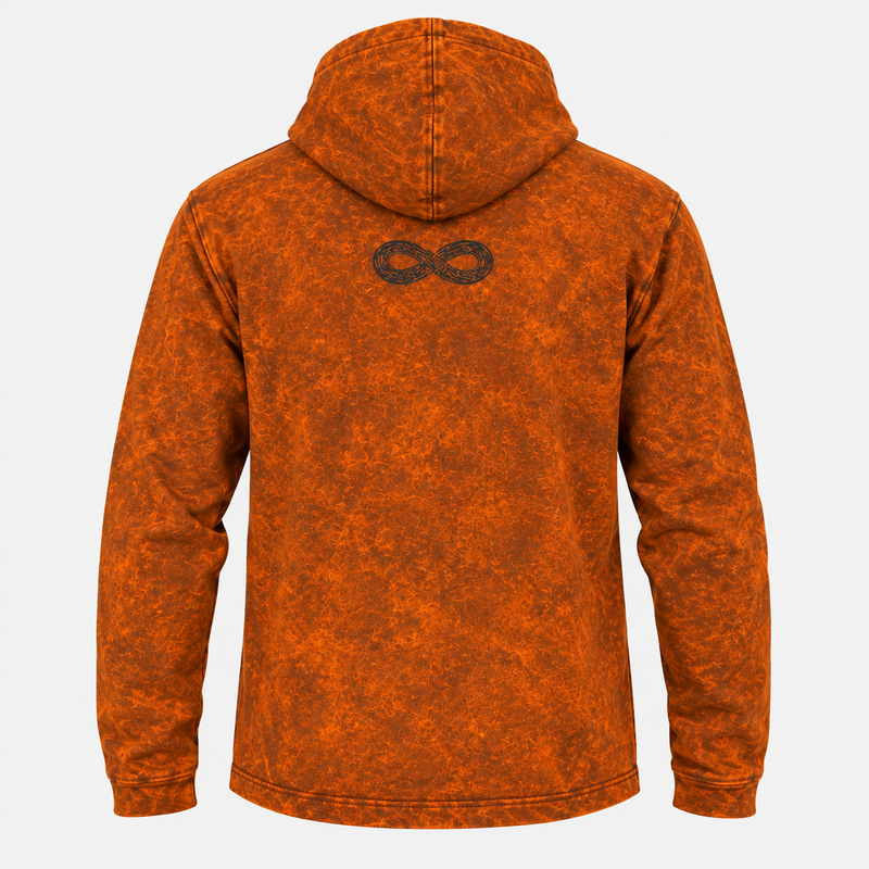 Camisa con capucha de piedra lavada, talla M, con bolsillo canguro - Naranja quemado