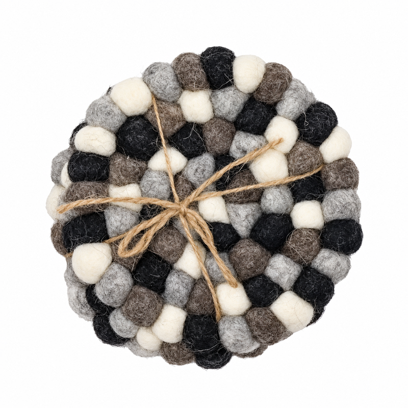 Posavasos redondos de bolas de fieltro - 10 cm color gris variado (juego de 4)