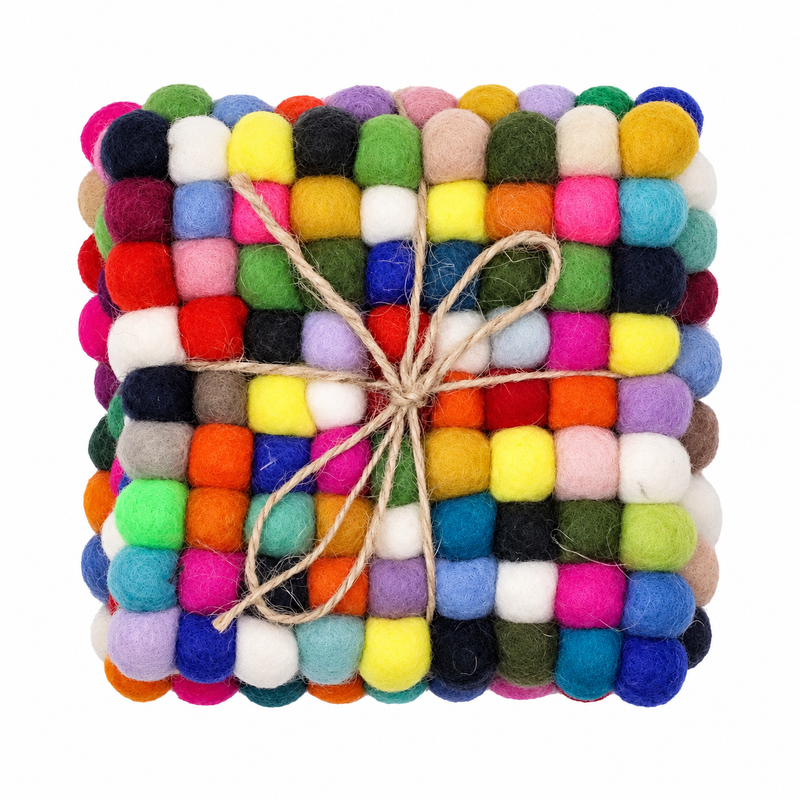 Posavasos cuadrados de bolas de fieltro - 10 cm color gris múltiple (juego de 4)