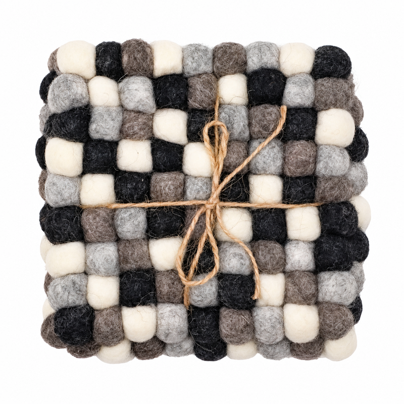 Posavasos cuadrados de bolas de fieltro - 10 cm color gris múltiple (juego de 4)