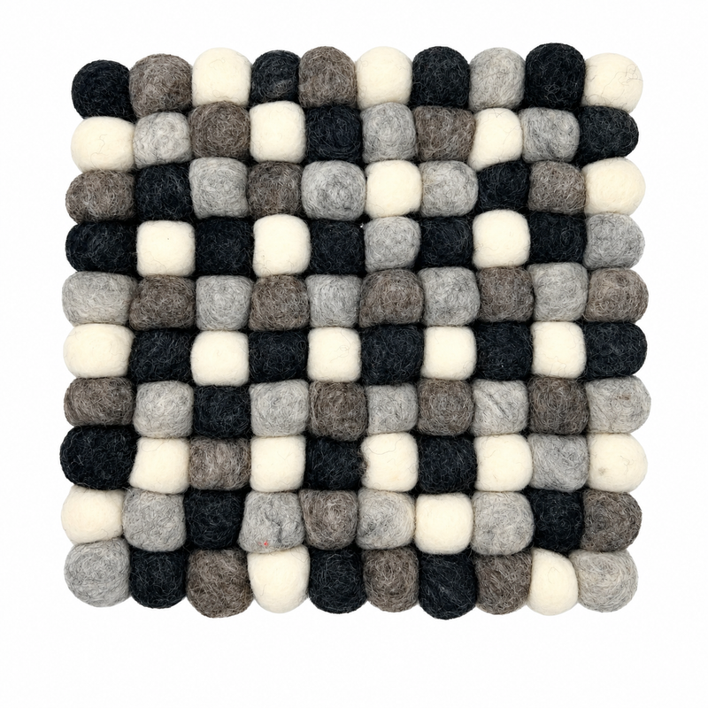 Mantel individual cuadrado de bolas de fieltro - 20 cm color gris multicolor