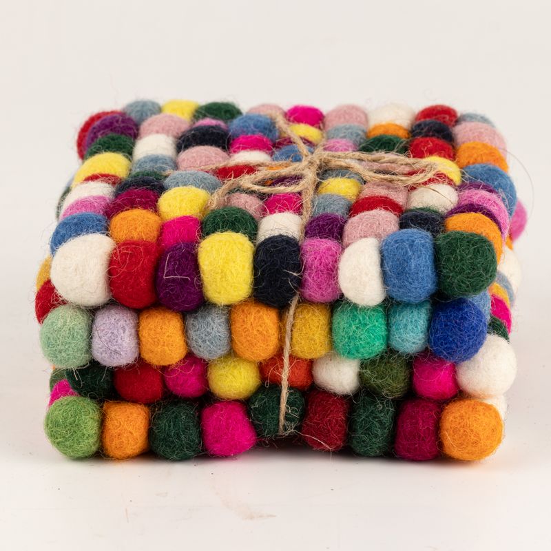 Posavasos cuadrados de bolas de fieltro - 10 cm color gris múltiple (juego de 4)