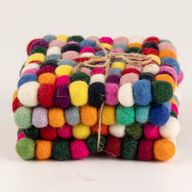 Posavasos cuadrados de bolas de fieltro - 10 cm color gris múltiple (juego de 4)