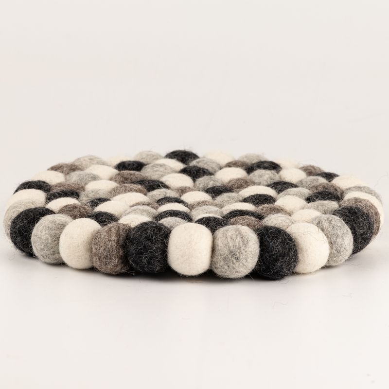 Mantel individual redondo de bolas de fieltro - 20 cm color gris multicolor