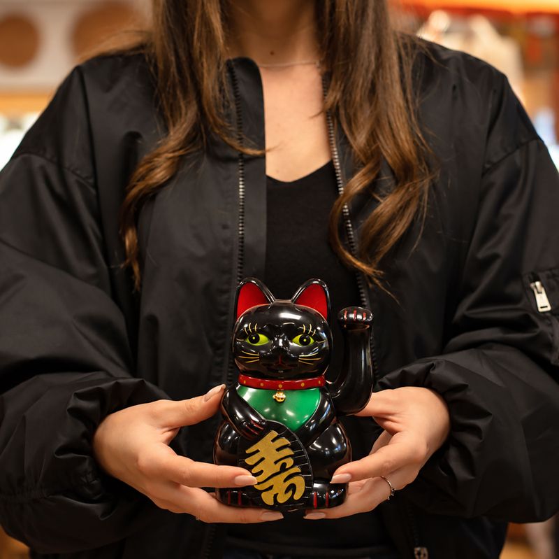Gato de la suerte negro - 15 cm