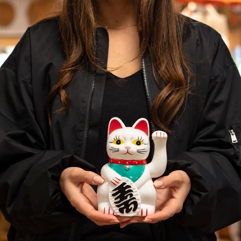 Gato de la suerte blanco - 15 cm