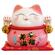 Hucha de cerámica gato de la suerte - Rosa sobre cojín