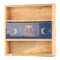 Bandeja de tarot con fases lunares en azul y soporte para cartas