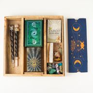 Bandeja de tarot con fases lunares en azul y soporte para cartas