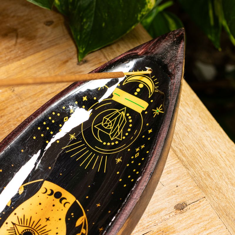 Quemador de incienso de esmalte - Madera de mango - Hamsa