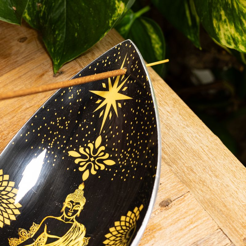Cuenco para incienso de esmalte - Aluminio - Buda dorado y negro