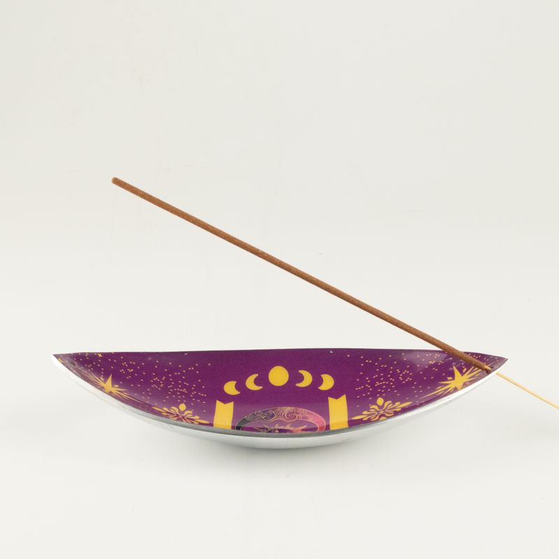 Cuenco para incienso de esmalte - Aluminio - Sol y fases lunares morado