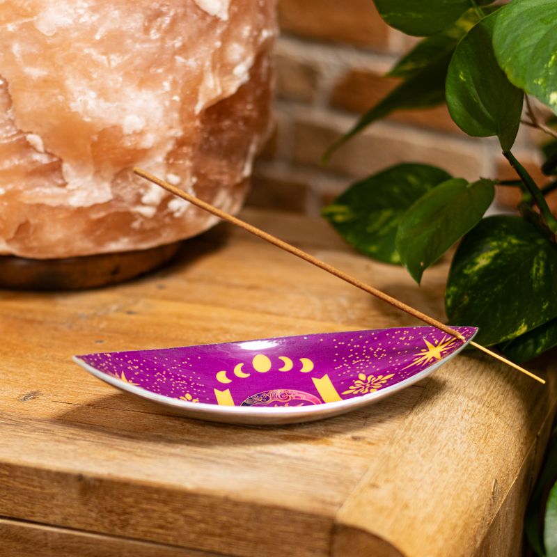 Cuenco para incienso de esmalte - Aluminio - Sol y fases lunares morado