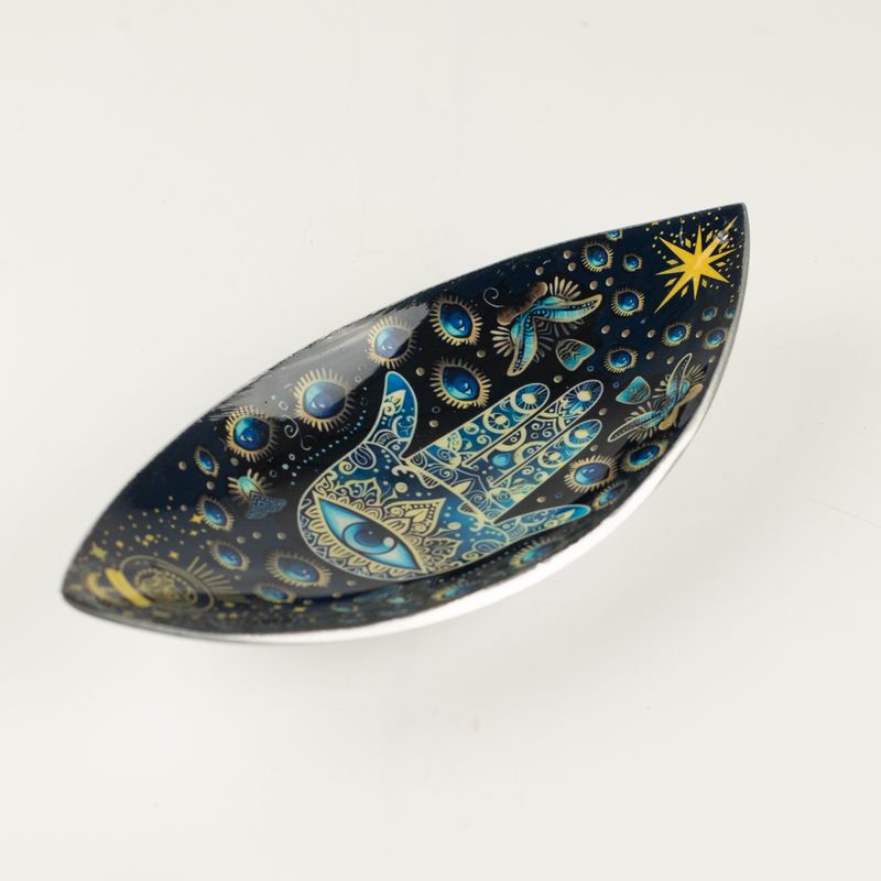 Cuenco de esmalte para incienso - Aluminio - Hamsa azul