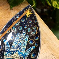 Cuenco de esmalte para incienso - Aluminio - Hamsa azul