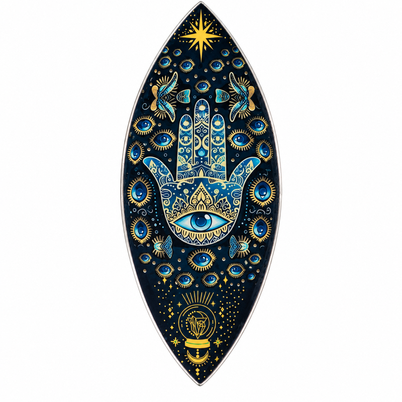 Quemador de incienso de esmalte - Aluminio - Hamsa azul