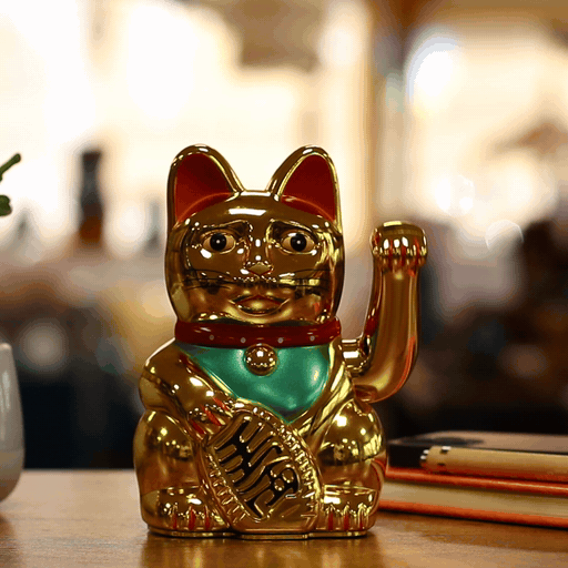 Gato de la suerte dorado - 15 cm