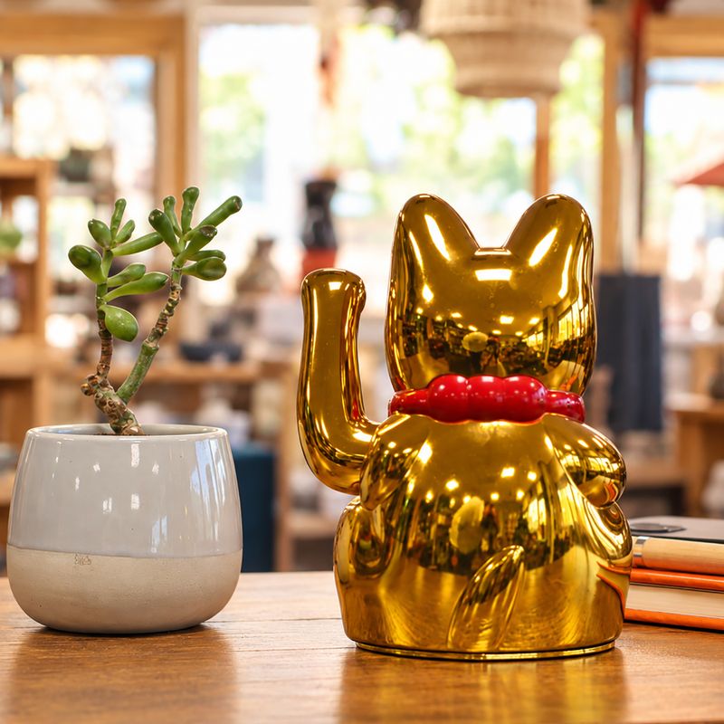 Gato de la suerte dorado - 15 cm
