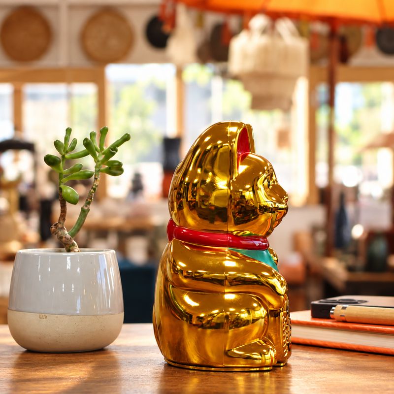 Gato de la suerte dorado - 15 cm