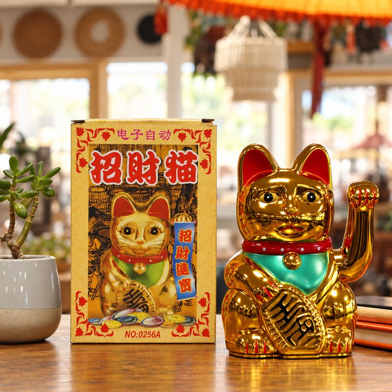Gato de la suerte dorado - 15 cm