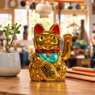 Gato de la suerte dorado - 15 cm