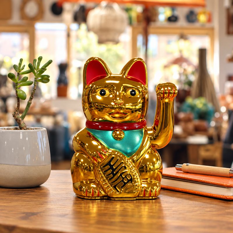 Gato de la suerte dorado - 15 cm