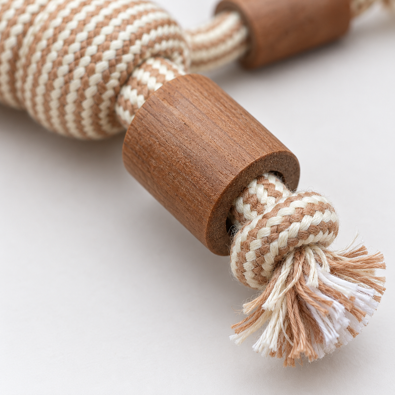 Juguetes PAW para mascotas - Mordedor de madera de café - Rope Ranger - Pelota