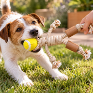 Juguetes PAW para mascotas - Mordedor de madera de café - Rope Ranger - Pelota