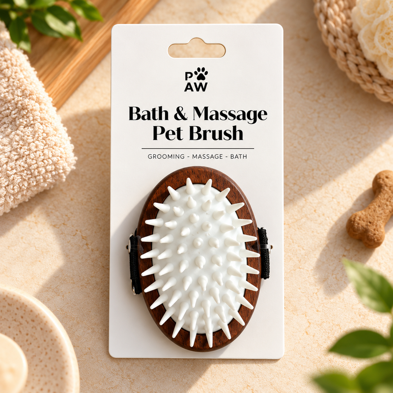 Herramientas de cuidado para mascotas PAW – Exfoliante y masaje de goma suave – Nogal