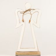 Ángel con halo grande de madera de mango - Esmalte blanco