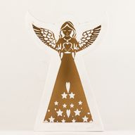 Ángel de madera de mango - Acabado en blanco con decoración de hierro recortada - 22 cm