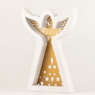 Ángel de madera de mango - Acabado en blanco con decoración de hierro recortada - 22 cm