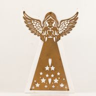 Ángel de madera de mango - Acabado en blanco con decoración de hierro recortada - 22 cm