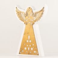 Ángel de madera de mango - Acabado en blanco con decoración de hierro recortada - 22 cm