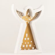 Ángel de madera de mango - Acabado en blanco con decoración de hierro recortada - 22 cm