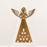 Ángel de madera de mango - Acabado en blanco con decoración de hierro recortada - 22 cm
